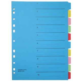 PaperXpert Farbregister „farbsortiert“ aus Karton 10-teilig  | DIN A4 | 180 g/qm Karton | mit Eurolochung und geschweiften Taben | Linierung und Numerierung  | Premium Markenqualität – Made in Germany