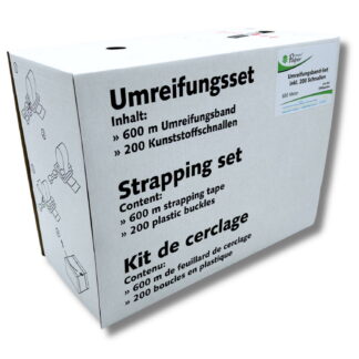 PaperXpert Umreifungs-Set | Umreifungsset | 600 Meter PP-Umreifungsband | inkl. 200 PP-Verschlussklammern | extra starker Halt | Einfache Anwendung