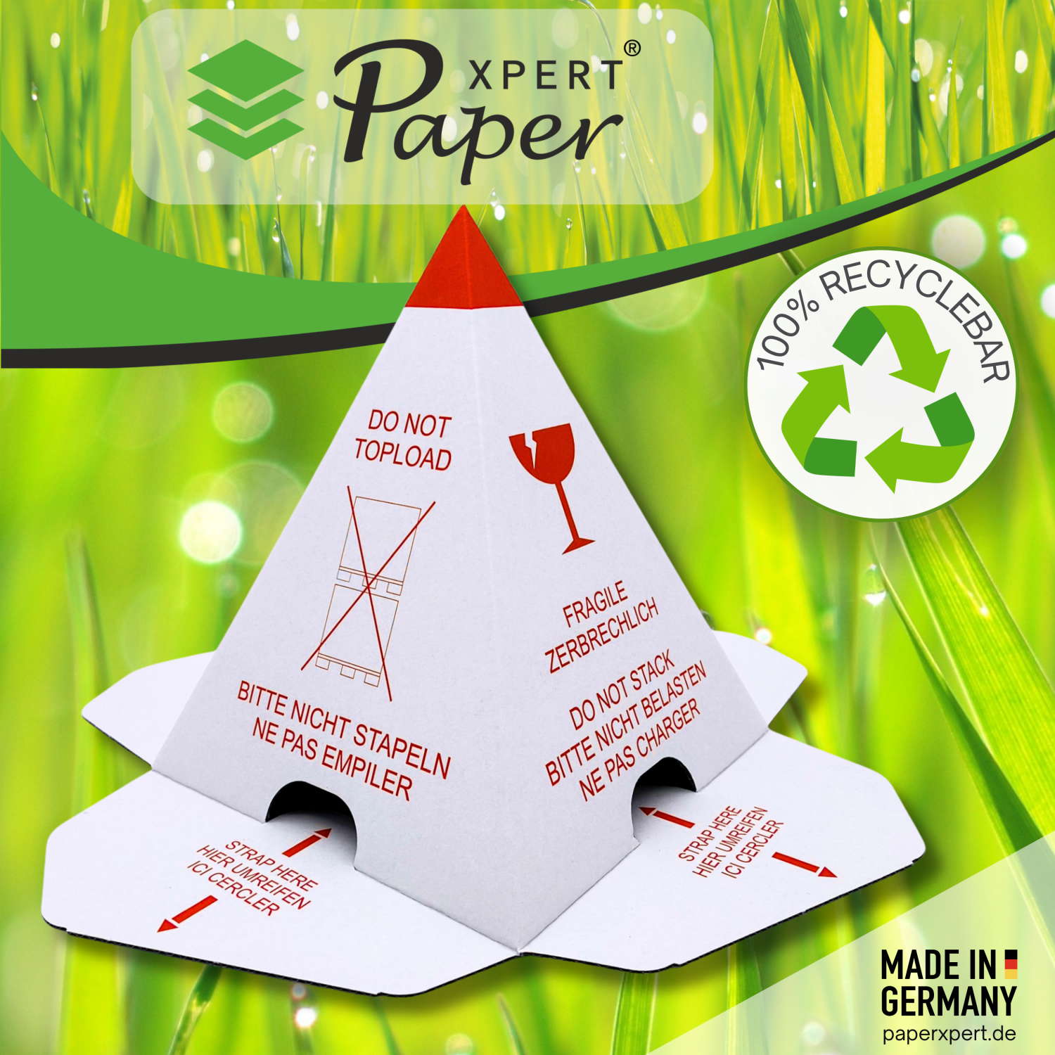 PaperXpert Palettenhütchen/Stapelschutzpyramide "Nicht stapeln" | mit Selbstklebeverschluß | Karton weiß mit rotem Druck | effektiver Stapelschutz | Premium Markenqualität – Made in Germany - ab 100 Stück – Bild 2