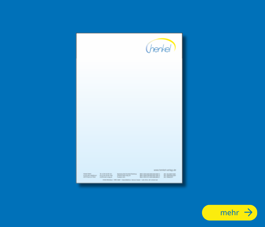 Briefbogen Individuell bedruckte Briefbogen sorgen für einen einheitlichen und professionellen Auftritt Ihrer Geschäftskorrespondenz. Wir fertigen Briefpapier nach Ihren Vorgaben, beispielsweise mit Firmenlogo, Kontaktdaten, Gestaltungselementen und weiteren gewünschten Angaben.
Je nach Anforderung sind unterschiedliche Papierqualitäten, Druckausführungen und Auflagen möglich.