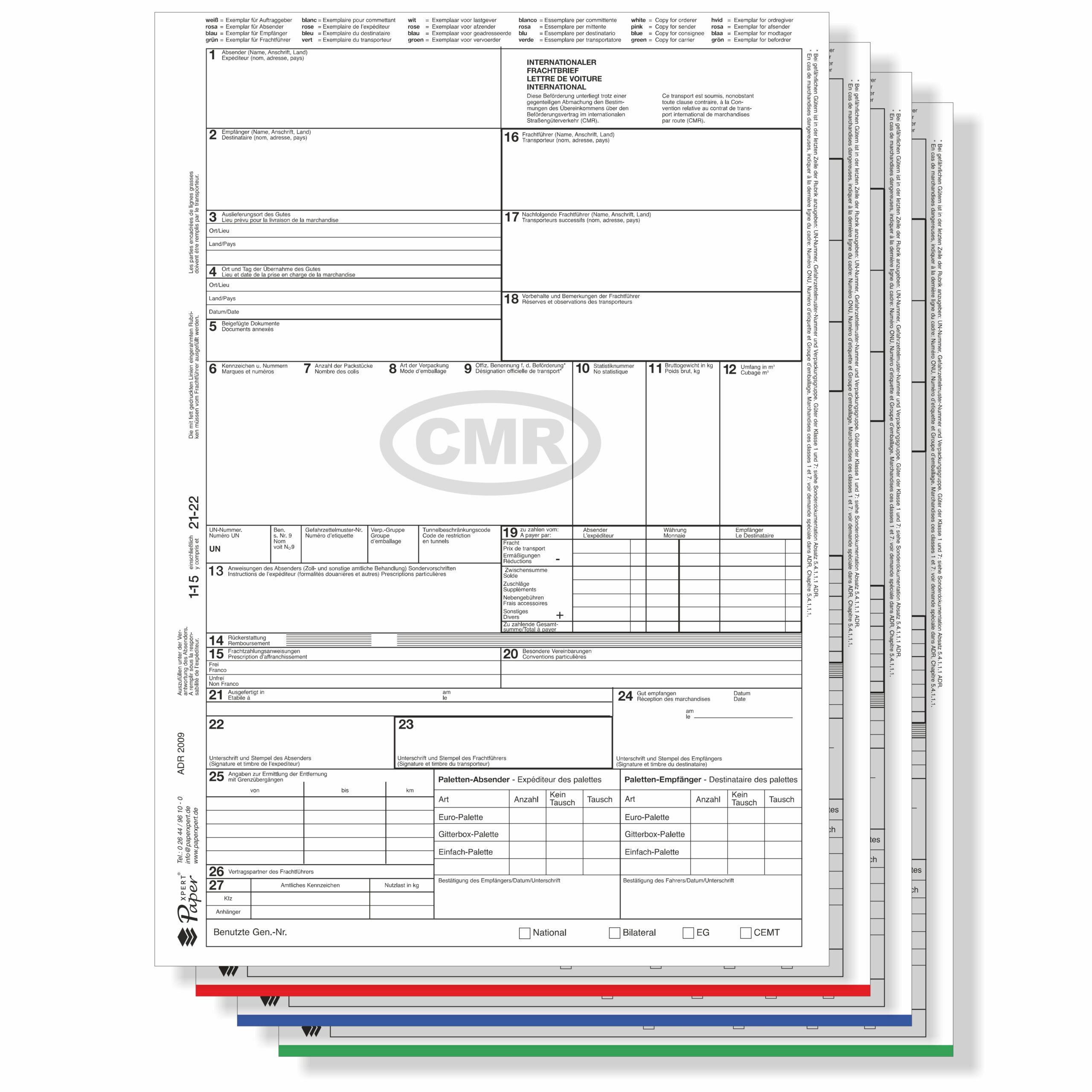 CMR-Frachtbrief, Einzelblätter für Laserdrucker, 4-fach