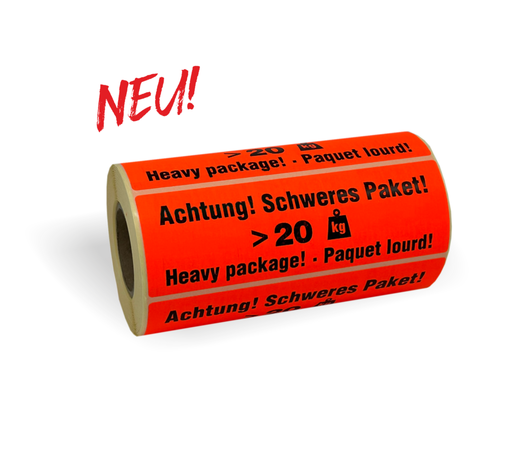 Hinweisetiketten auf Rolle "Achtung! Schweres Paket >20kg"