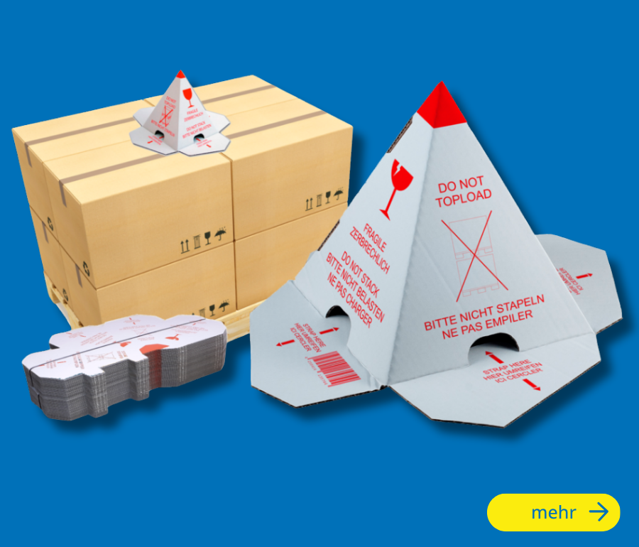 Palettenhütchen und Stapelschutzpyramiden machen bereits auf den ersten Blick darauf aufmerksam, dass Paletten oder Versandgüter nicht gestapelt werden sollen. Sie eignen sich für Lager, Spedition, Versand und Logistik und unterstützen eine gut sichtbare Kennzeichnung empfindlicher oder nicht stapelbarer Waren.