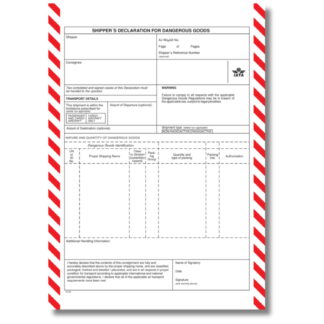 Shipper's Declaration For Dangerous Goods mit Spalteneinteilung