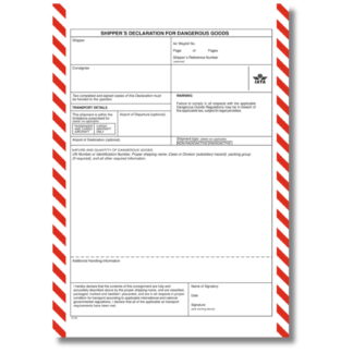 Shipper's Declaration For Dangerous Goods ohne Spalteneinteilung