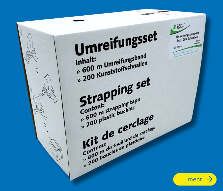 Mit Umreifungsband und passenden Umreifungssets lassen sich Kartons, Pakete und gebündelte Versandgüter zusätzlich sichern und stabilisieren. Umreifungen eignen sich insbesondere für Lager, Versand und Logistik, wenn Packstücke zuverlässig zusammengehalten oder für den Transport vorbereitet werden sollen.